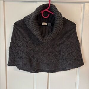 Kinross Charcoal Ribbed Turtleneck Poncho, Cashmere